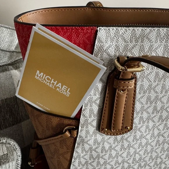 Michael Kors Red, Brown, and Cream Tote - Picture 3 of 6